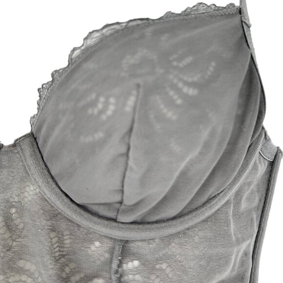 Cottagecore 34A Gray Lace Perfect Long Line Camisole Bra Top Underwire Bustier - Picture 6 of 13